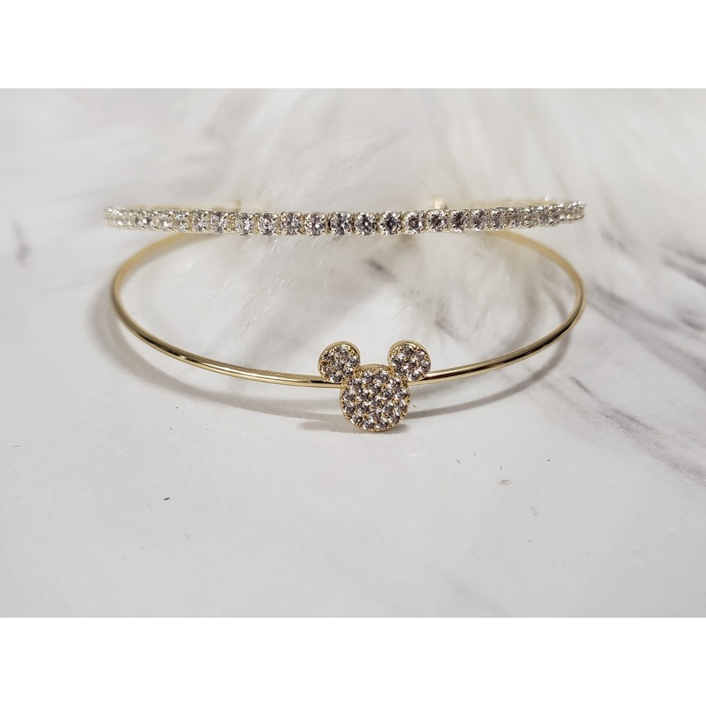 Disney Mickey is Forever 14k Gold FLASH PLATED  Crystal Cuff Bracelet stacked